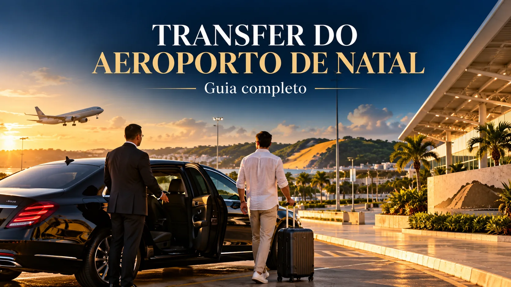 Capa ilustrativa de transfer executivo do Aeroporto de Natal, com veículo e bagagens